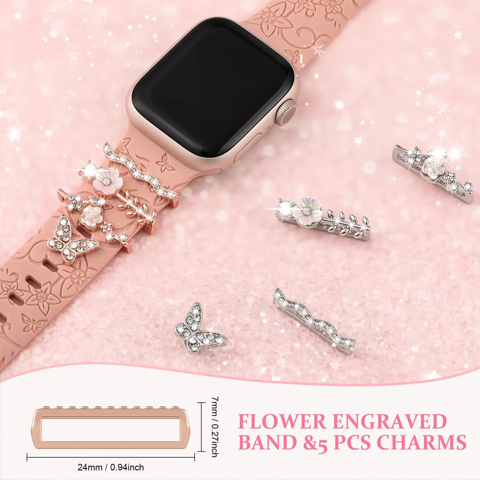 Charms for Apple Watch Band 45mm 44mm 41mm 40mm 42mm 38mm Metal Diamond Decorative Bling Ring Jewellery iWatch Series 9 SE 8 7 6