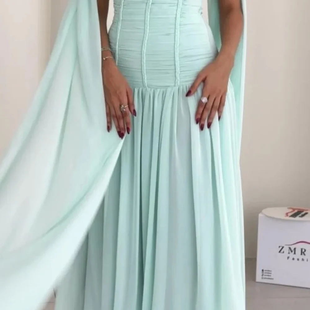 맞춤형 A라인 이브닝 드레스 화려한 쉬폰 프롬 드레스 스트랩리스 공식 행사 민소매 파티 가운 로브 소와레