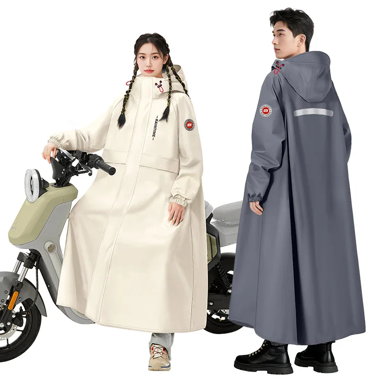 Long Windbreaker Style Raincoat for Men and Women Thickened Waterproof with Backpack Slot Reflective Strips Riding Rain Poncho