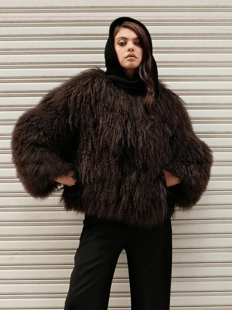 Solid Color Imitation Fur Winter Coat Woman Elegant Open Collar Long Sleeved Loose Jacket Chic 2026 Autumn Daily Street Outwear