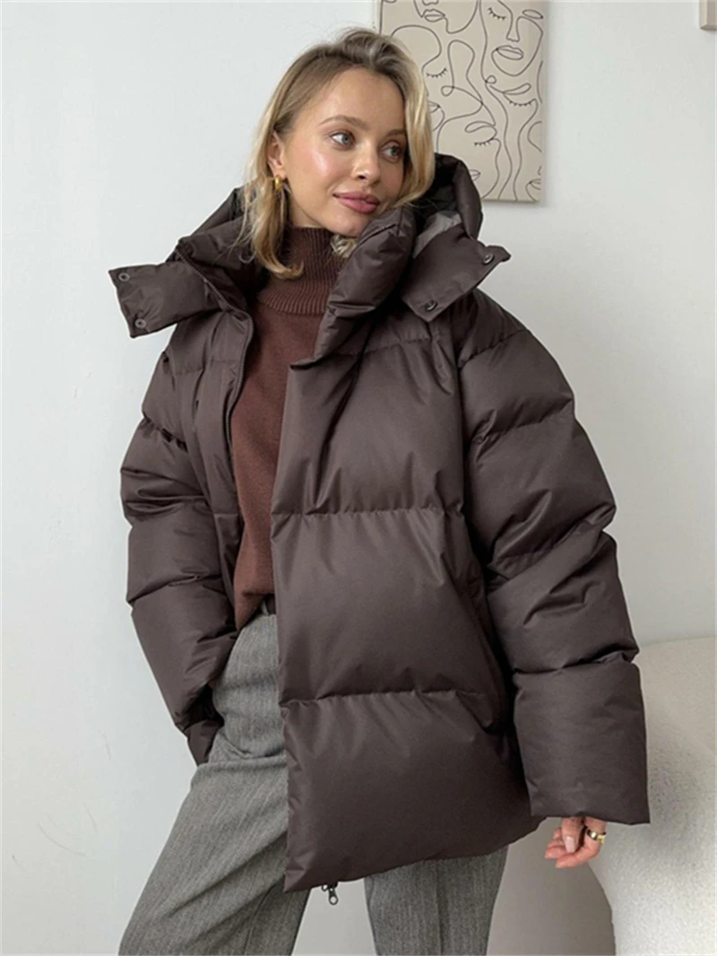 الشارع الشهير موضة هوديس معطف القطن ملابس الشتاء النساء 2026 الصلبة زمم سترة سترات الإناث ملابس خارجية فضفاضة دافئة غير رسمية