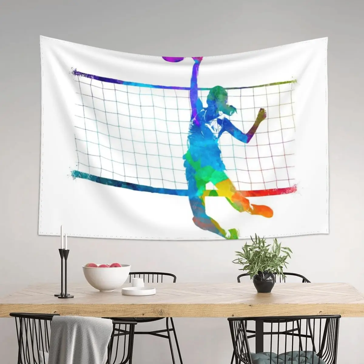 

Woman volleyball player in watercolor Tapestry Bed Room Decoration Room Aesthetic Home Decorating Wallpaper Bedroom Tapestry