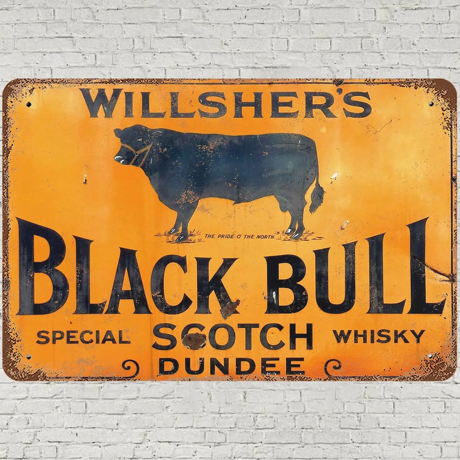 CHARLLR Vintage Metal Tin Sign 8x12, Retro Willshers Black Bull Wall Art Decor, Scotch Whiskey Poster for Home Living Room Bedro