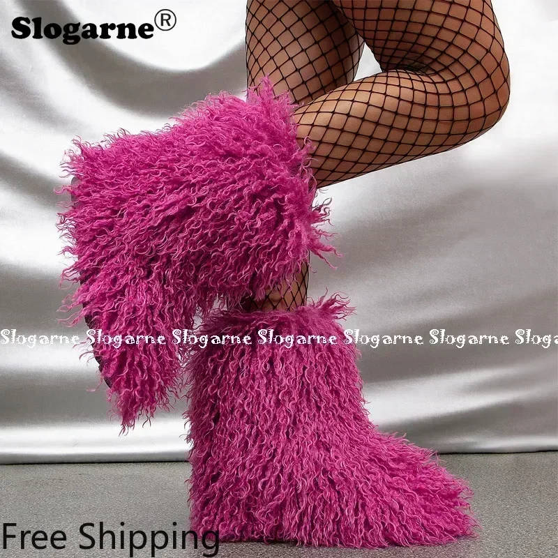 

Зимняя обувь, женские зимние пушистые меховые сапоги из искусственной шерсти, женские плюшевые теплые зимние сапоги, роскошная обувь для девочек, модные меховые сапоги