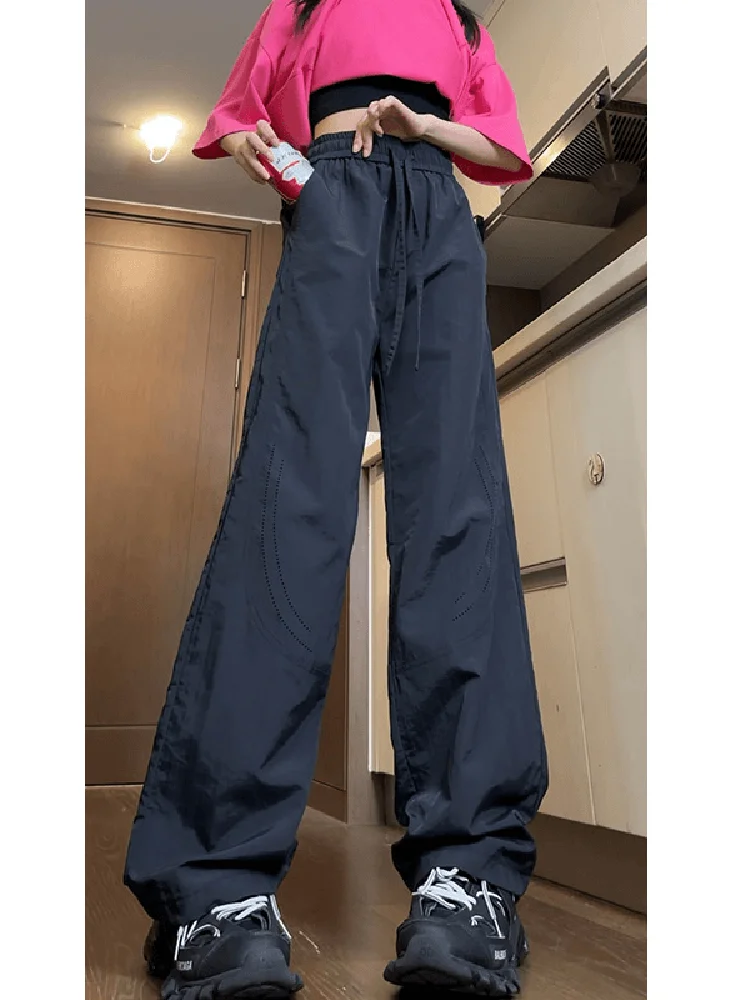 

Мужские летние тонкие дышащие спортивные брюки-карго из ледяного шелка с высокой талией, быстросохнущие, в американском стиле