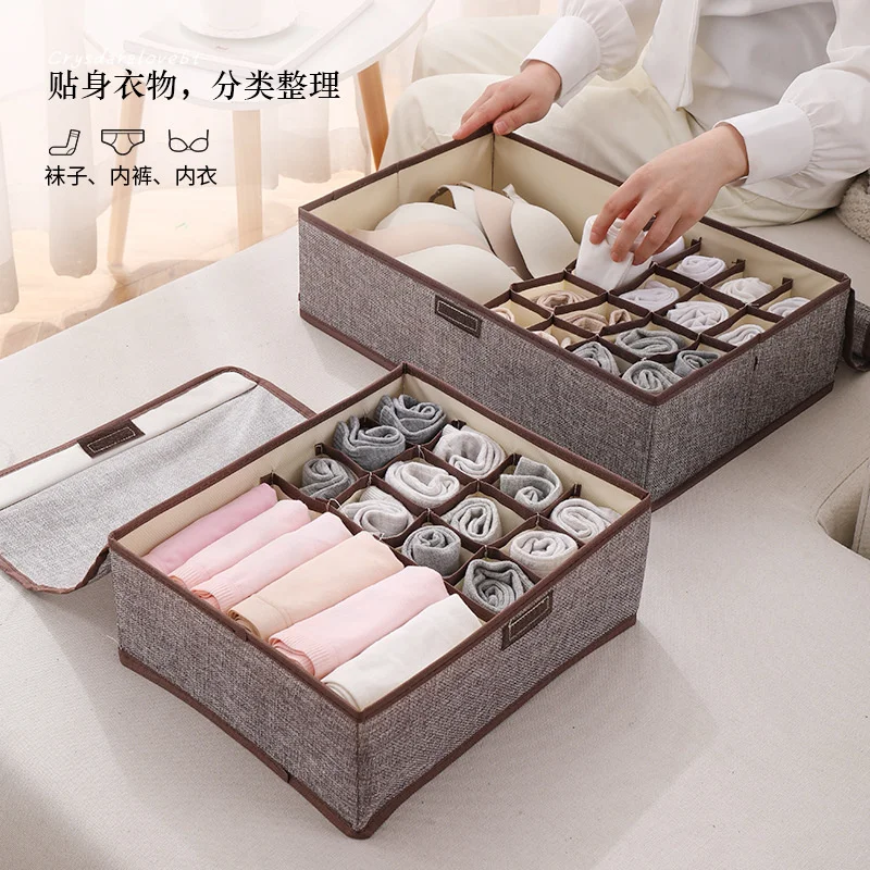 Household Cotton and Linen Underwear Storage Box Bra Underpants Organizer Box Drawer-Style Socks With Cover Fabric Storage