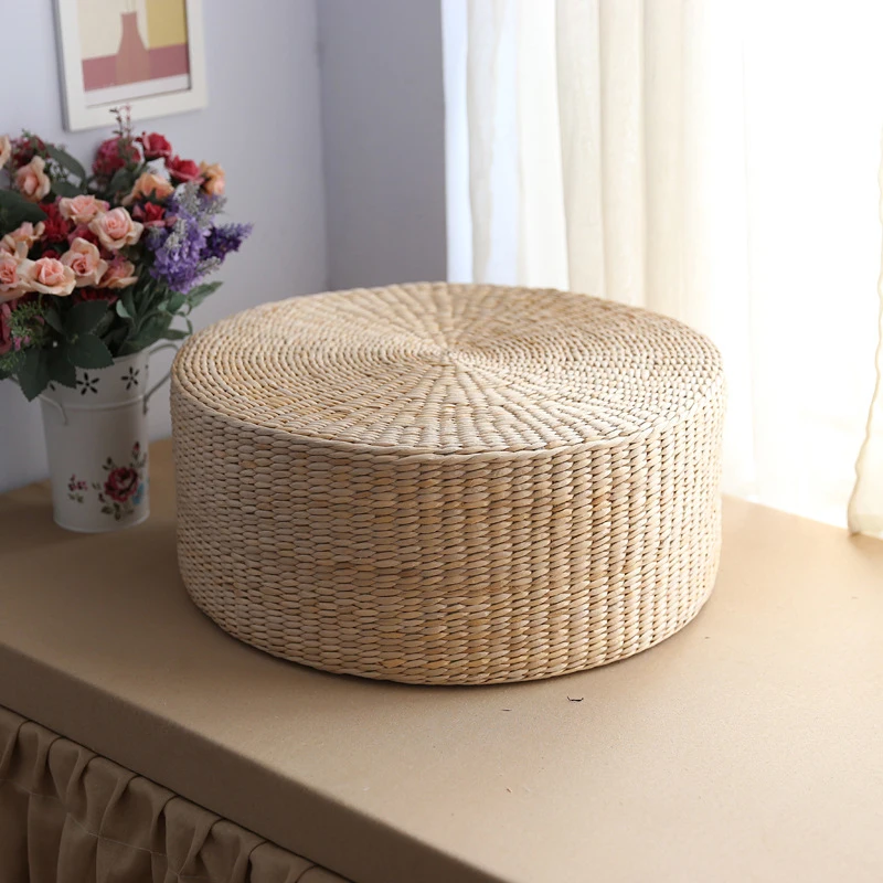 Natural Straw Round Pouf Tatami Sitting Cushion Floor Mat Pouf Pure Hand Woven Living Room Worship Meditation Cushion Floor Seat