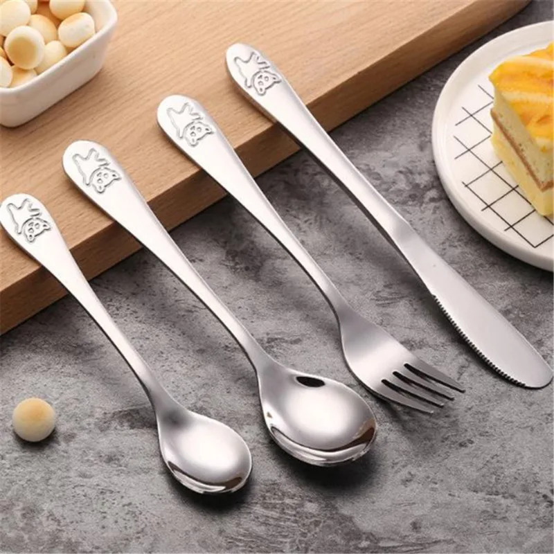 Cartoon Bear Spoon Fork Knife Cutlery Set for Kids Travel Portable Cute 304 Stainless Steel Kitchen Dinnerware Set Tableware