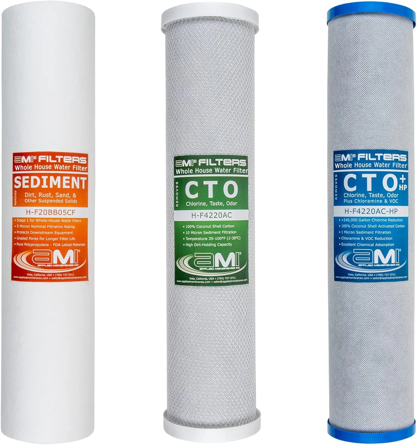 3-Stage Whole-House Water Filter Cartridge Replacements, 20-Inch Carbon and Sediment Filter Cartridges