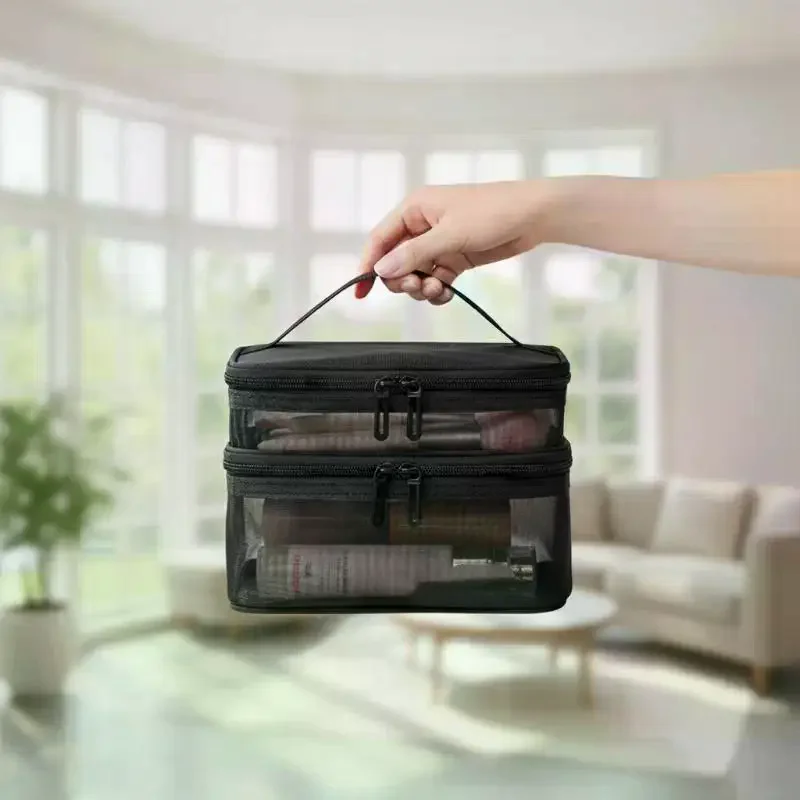 Clear Mesh Travel Makeup Bag | Large Capacity Single Layer Cosmetic Organizer | Breathable Skincare & Toiletry Storage Pouch