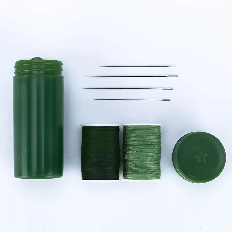 Military Green Portable Sewing Kit, Compact Emergency Repair Set with Threads & Needles, Travel Sewing Supplies for Quick Fixes view 2