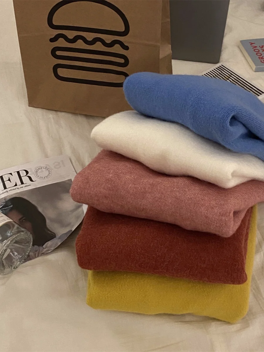 

Свободный крой круглый свитер Ne Thiened Sesame Fce Basic Sle с асимметричным подолом, удобный зимний трикотаж