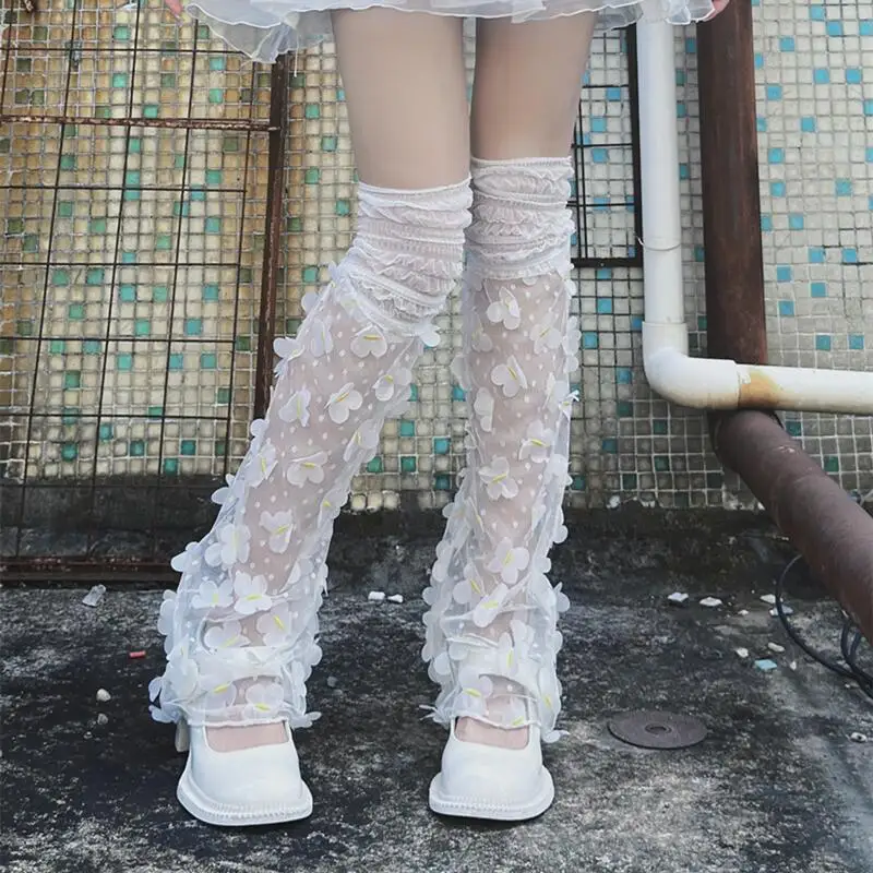 Women Leg Warmers Butterfly Lace Mesh Sheer Over The Knee Boots Shoes Cuffs Covers Summer Thin Casual Lolita Boot Cover