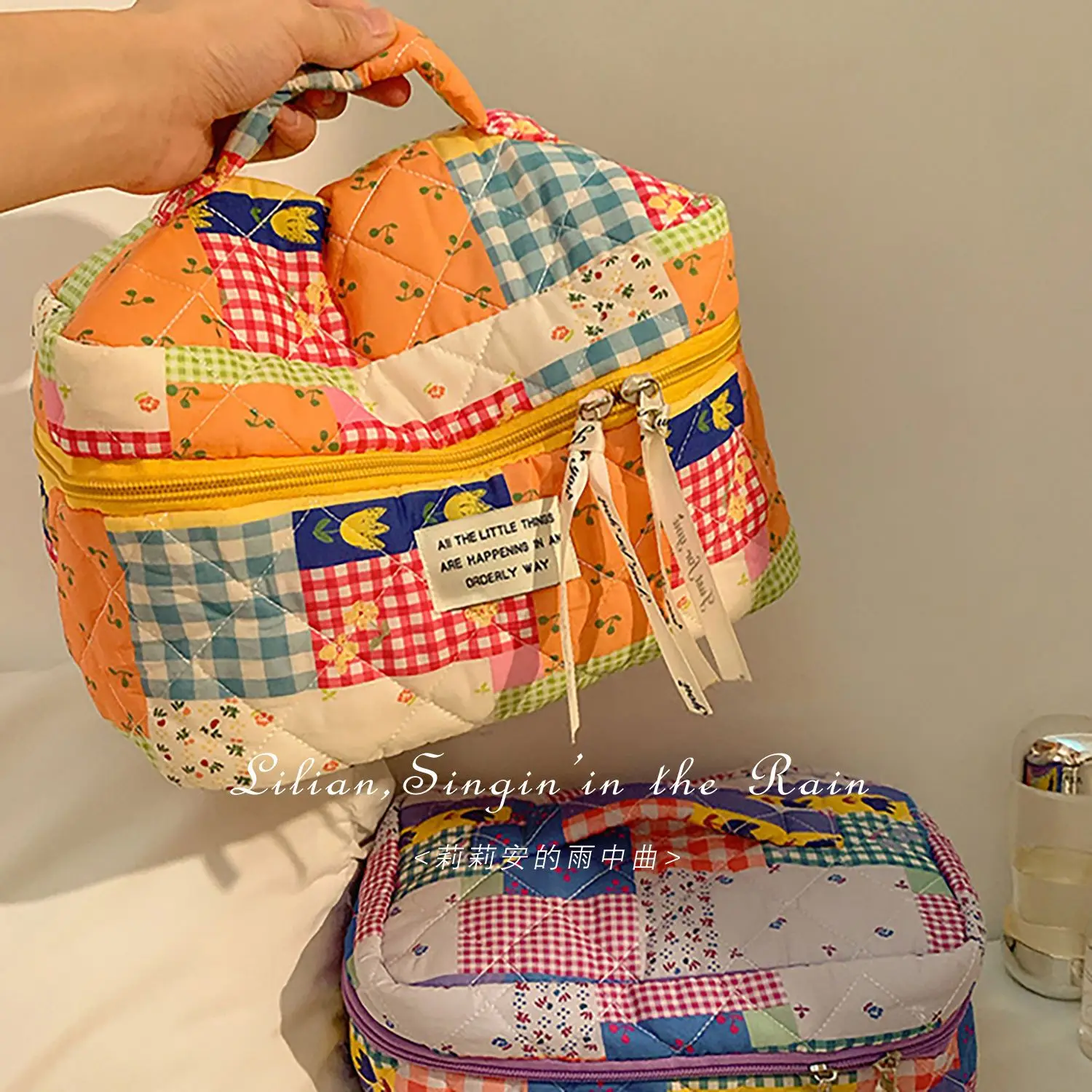 Custodie per cosmetici borsa per il trucco ad alta capacità con scatola con cerniera per donna borsa per il trucco portatile per ragazze dolci