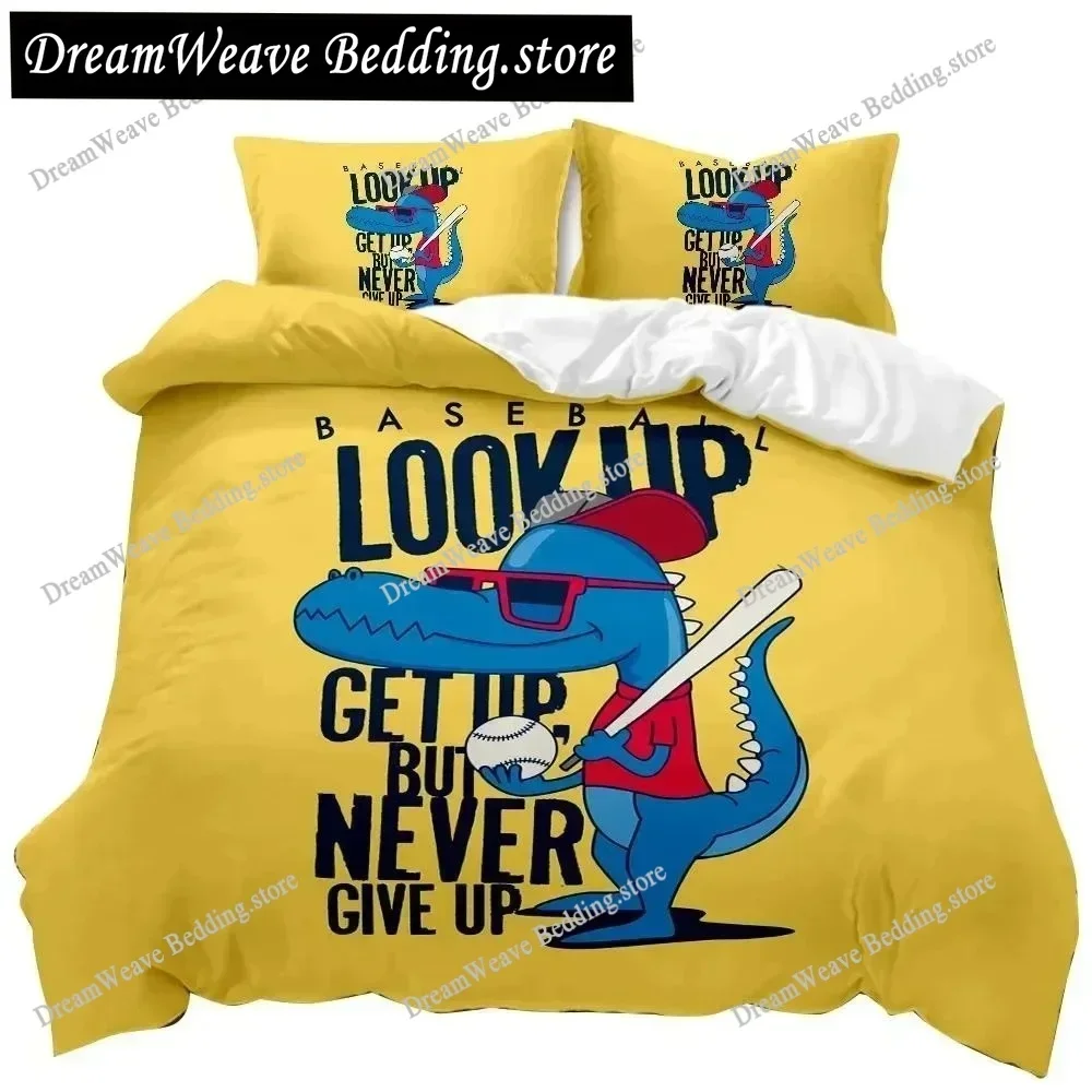 Cartoon Dinosaur Duvet Cover Set Playing Baseball Never Give Up Bedding Set Double Queen King Size Polyester Quilt Cover741
