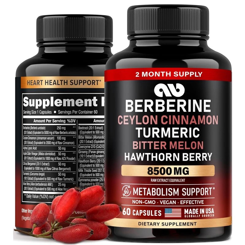 Berberine -2000mg heart supplement containing hawthorn berry -15 in 1 metabolic and energy support complex, 60 capsules