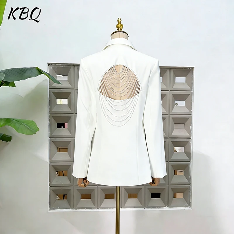 

Женская куртка KBQ: элегантная, с лацканами, длинными рукавами, свободного кроя, с бахромой, роскошная, осенняя новинка