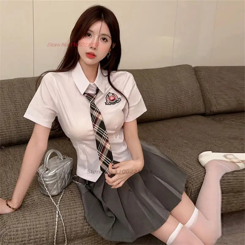 2025 japanese style short sleeved blouse+tie+skirt set jk uniform women korean chic sailor uniform shirt skirt school clothes