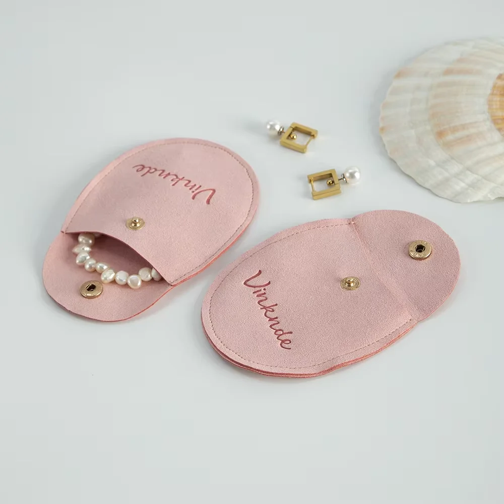 

100Pcs Pink Microfiber Custom Jewelry Snap Bag Velvet Button Pouch Ring Fashion Necklace Birthday Christmas Halloween Gift Box
