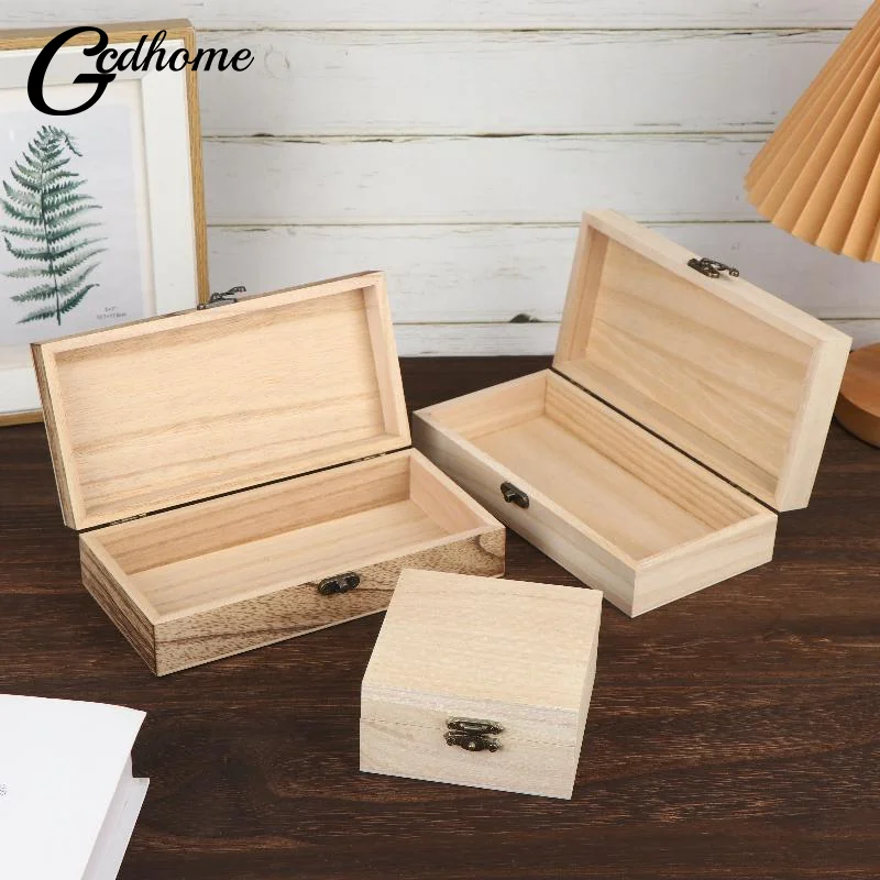 Rustic Vintage Style Wooden Storage Box With Hinged Lid Keepsake Box Organizer For Trinket Home Decor Crafts Art Hobbies