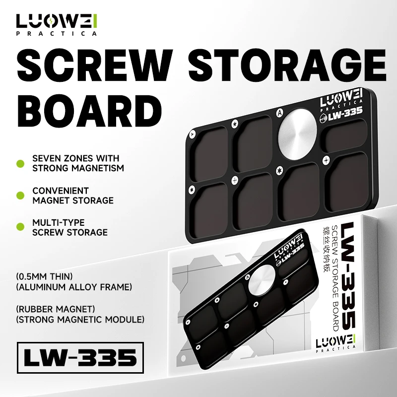 LUOWEI LW-335 Screw Organizer Board  Aluminum Alloy Frame with 7 Independent Compartments — Screw Storage Tool