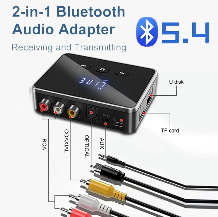 

Bluetooth 5.4 Car Receiver Transmitter aptX HD 3.5mm Jack Aux Wireless Adapter Music for TV Car 2 RCA Audio Receiver Adapter