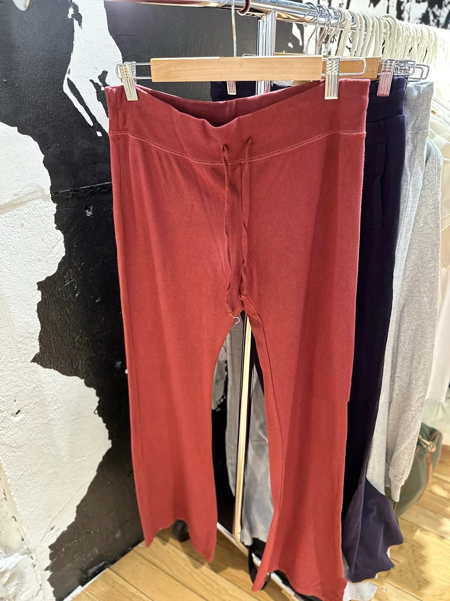 Red Drawstring Sport Sweatpant Woman Autumn Raw Hem Low Waist Straight Long Pants Vintage Streetwear Cotton Casual Trousers New