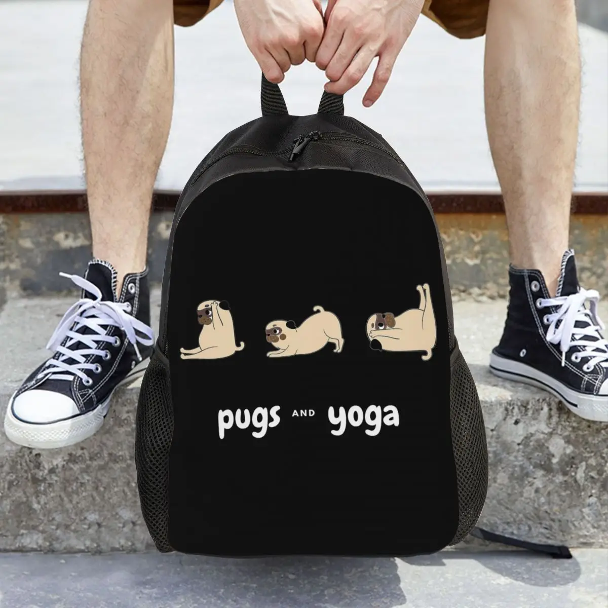 

Pug Yoga Backpack Hot Sale Daypack Large Capacity Children BookBag School Bag Shoulder Bags for Men Women