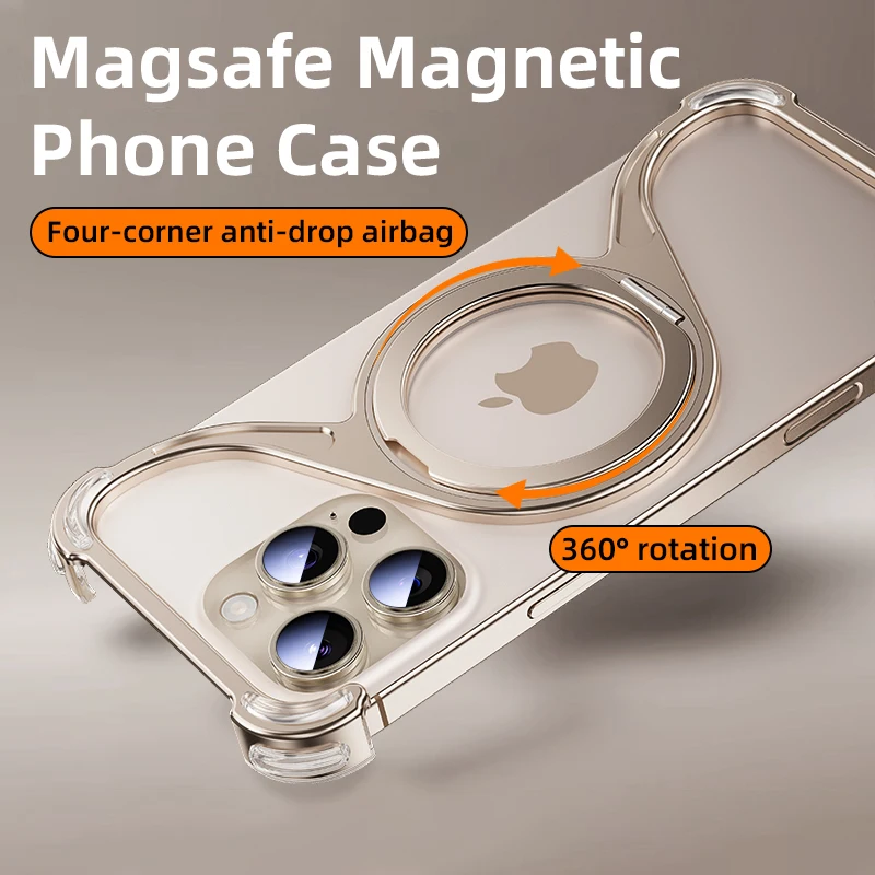 Magnetic Metal Snap-on Phone Case For Iphone16 Pro Max 15 14 13 Z Shape Geometry Stand Holder Phone Cover For IPHON 16 Promax
