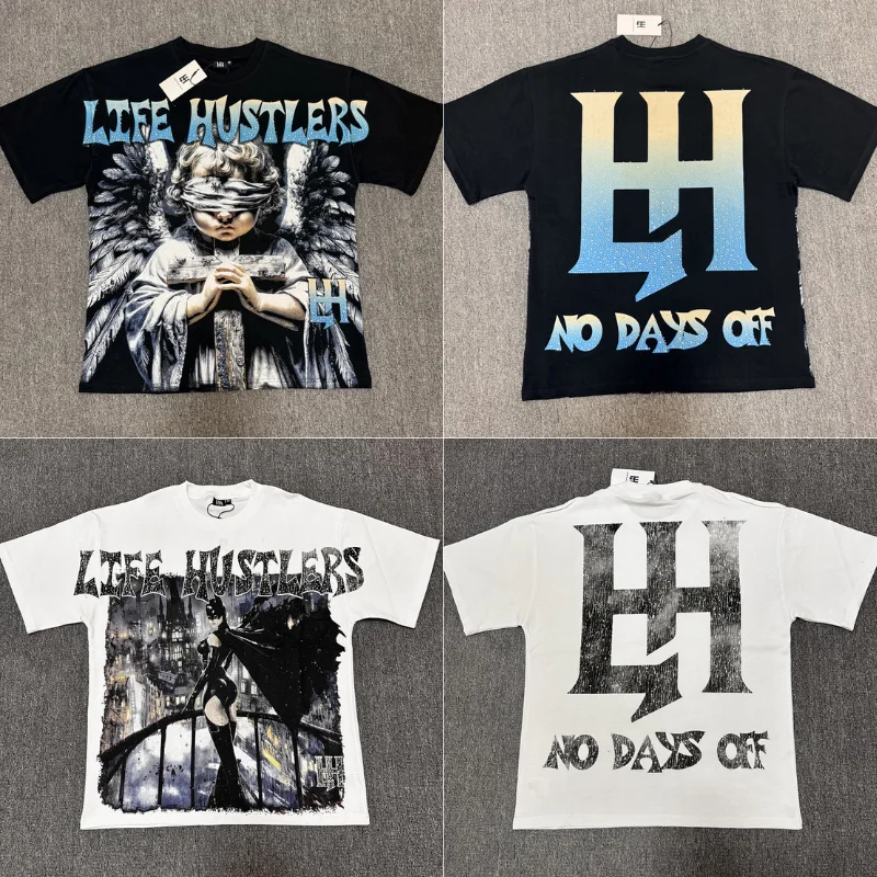

2026ss High Quality Life Hustlers Short-Sleeved Tee Top Fashion Hip Hop Prayer Print Streetwear Round-neck Casual T-Shirt
