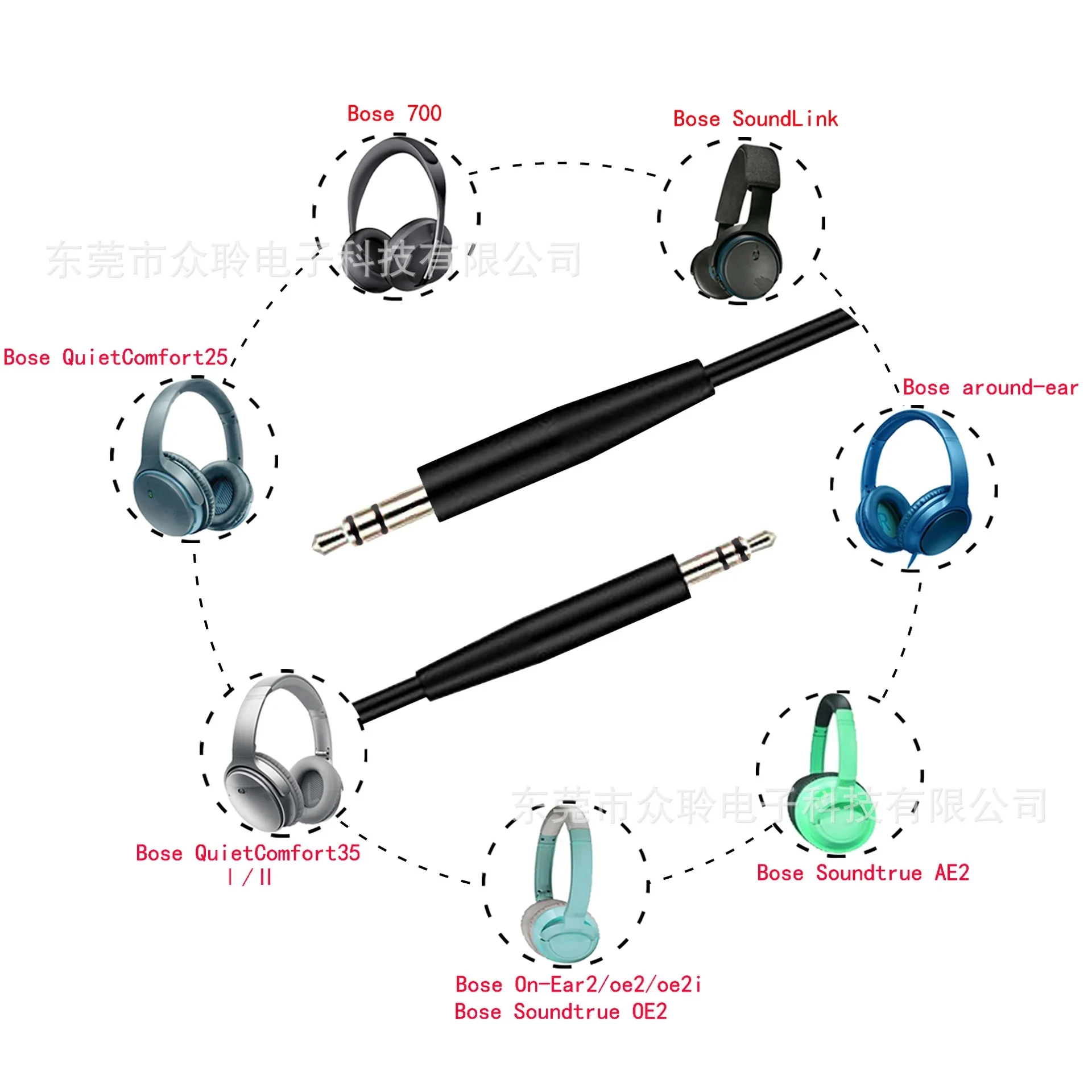 2.5mm Replacement Headphone Audio Cable for  Bose Sound True Soundlink QC25 QC35 OE2 Headphoes Devices 1.2m Recording Line