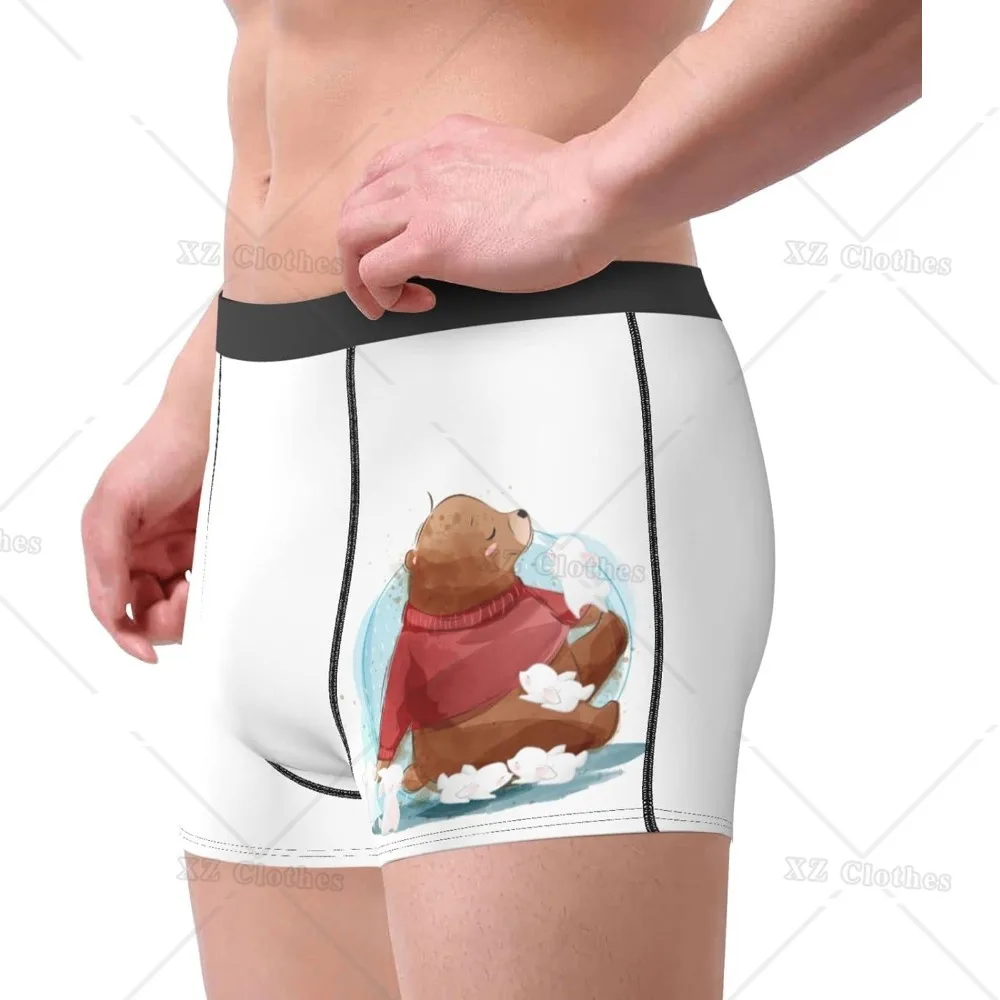 Bear Cute Animal Men's Funny Underwear Boxer Briefs Slight Elasticity Male Shorts, Novelty Stylish Gift for Men Boys