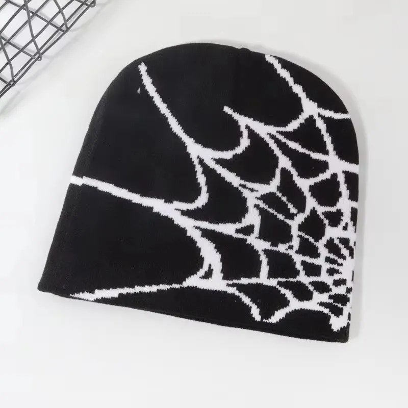 

Fashion Knitting Spider Web Design Hat for Men Women Pullover Pile Cap Y2k Goth Warm Beanie Hats New Hip-hop Street Cap