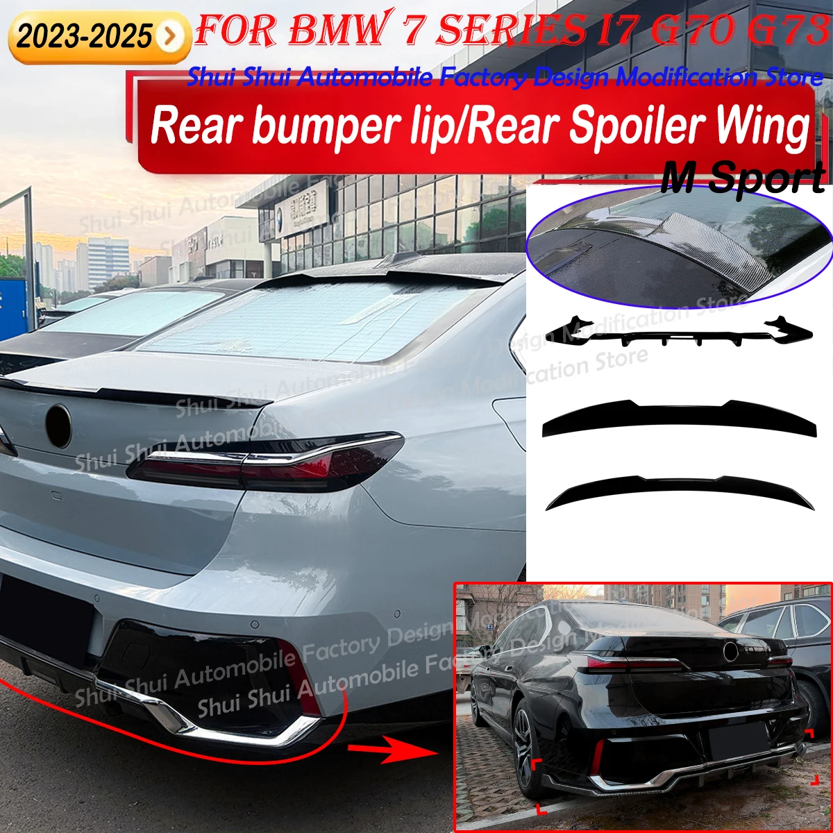 

Rear Bumper/Spoiler Wing for BMW 7 Series I7 G70 G73 M Sport 2023-2026 Lower Diffuser Lip Rear Trunk/Roof Lip Lid Rear Set Kit