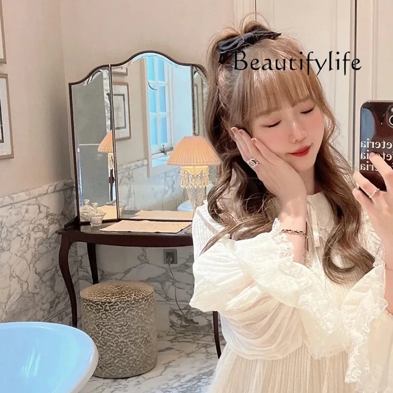 French folding three-sided makeup mirror retro fireplace wall hanging tri-fold art deco bathroom bathroom mirror