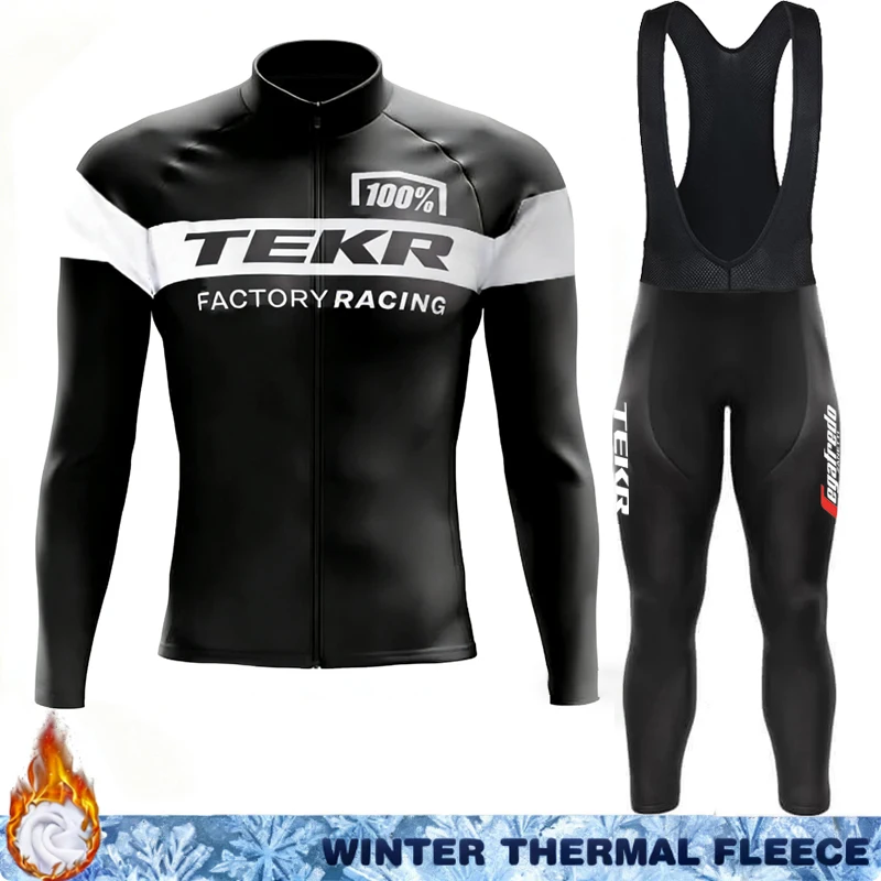 

Winter Cycling Jersey Men Thermal Fleece TEKR Clothing 2026 Bicycle Clothes Bib Jackets Long Sleeve Man Maillot Road Suit Bikes