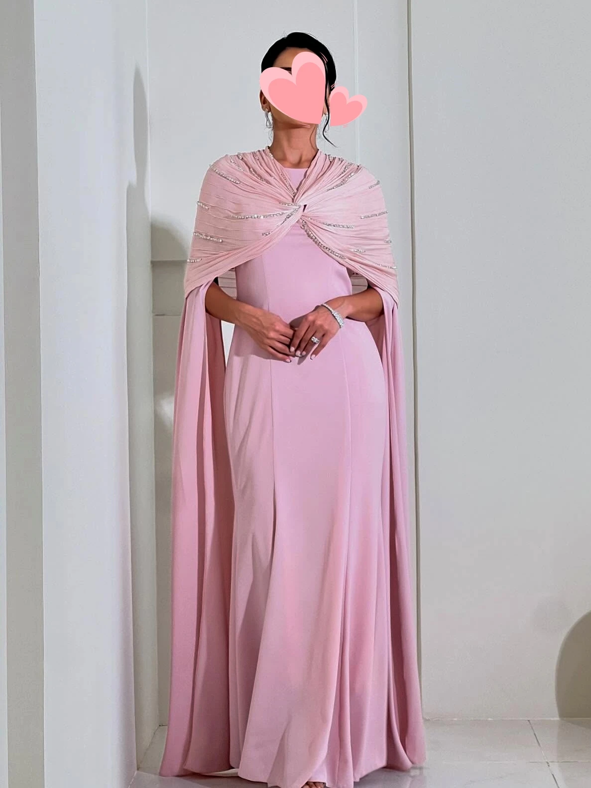 

Oisslec Dress Elegant Vintage Sweet Pink Beads Ruffle Cape Stylish Customize Formal Occasion Prom Dress Evening Party Gowns