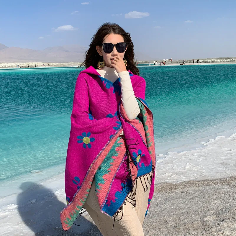 

Шаль с подсолнухом в этническом стиле, накидка для путешествий, теплый шарф, верхняя одежда, фото, толстый капюшон