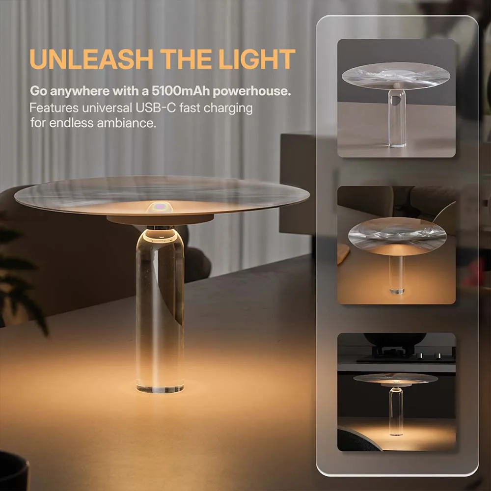LED Transparent Table Lamp with 4800mAh Battery Suitable for Study, Dining Room, Bedroom