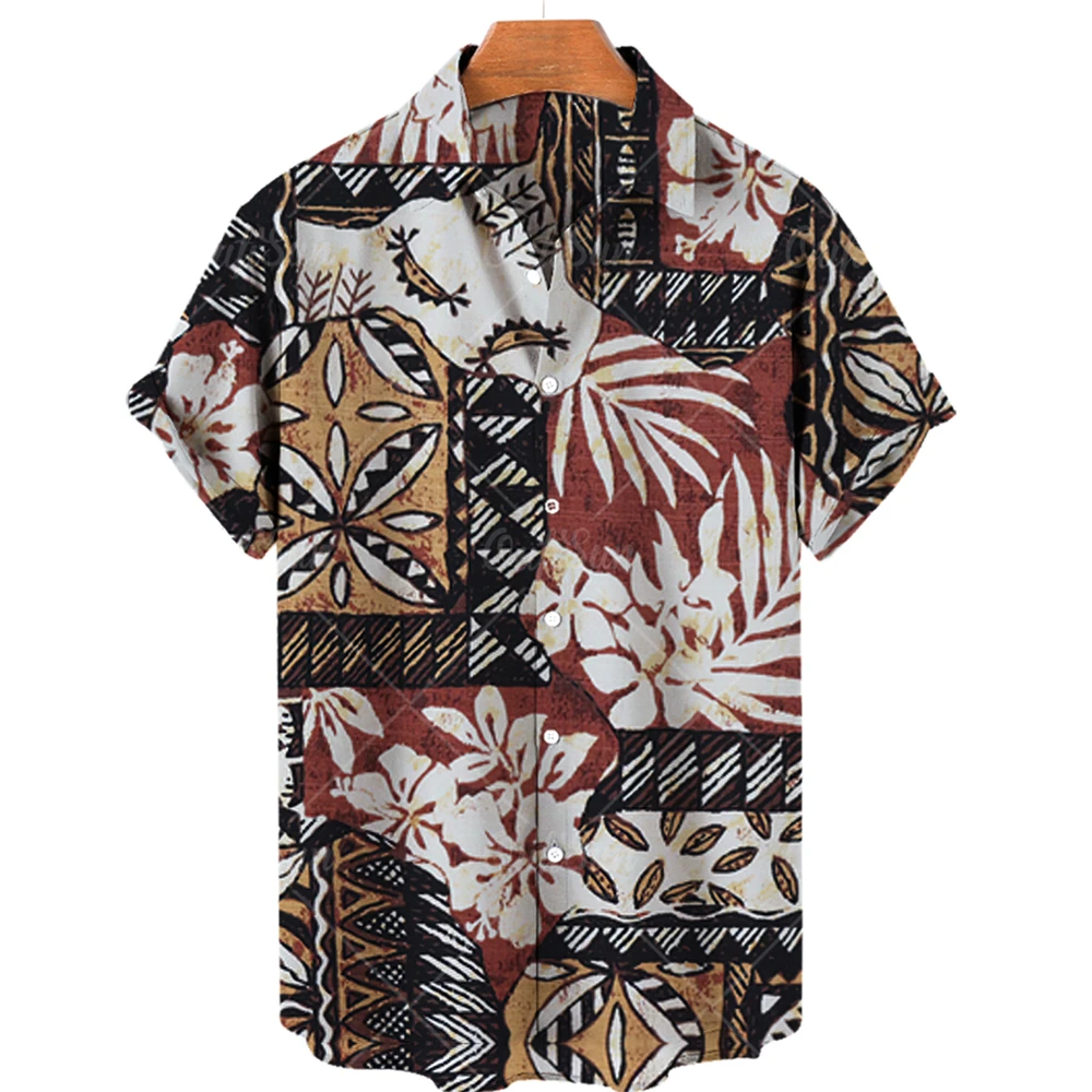 

Vintage Men's Shirt Hawaiian 3D Printed Patchwork Design Short Sleeve Street Trend Single Row Button Down New Shredded Tees