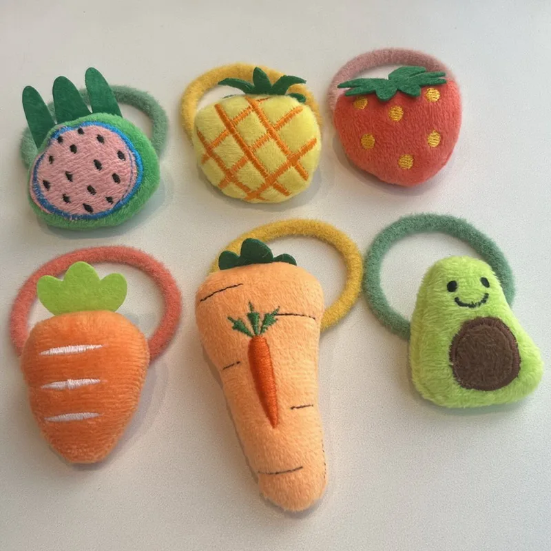 2pcs/set Cute Fruit Hair Tie For Girls elastic Strawberry hair rubber bands kids kawaii fluffy rabbit hair rope child hairbands