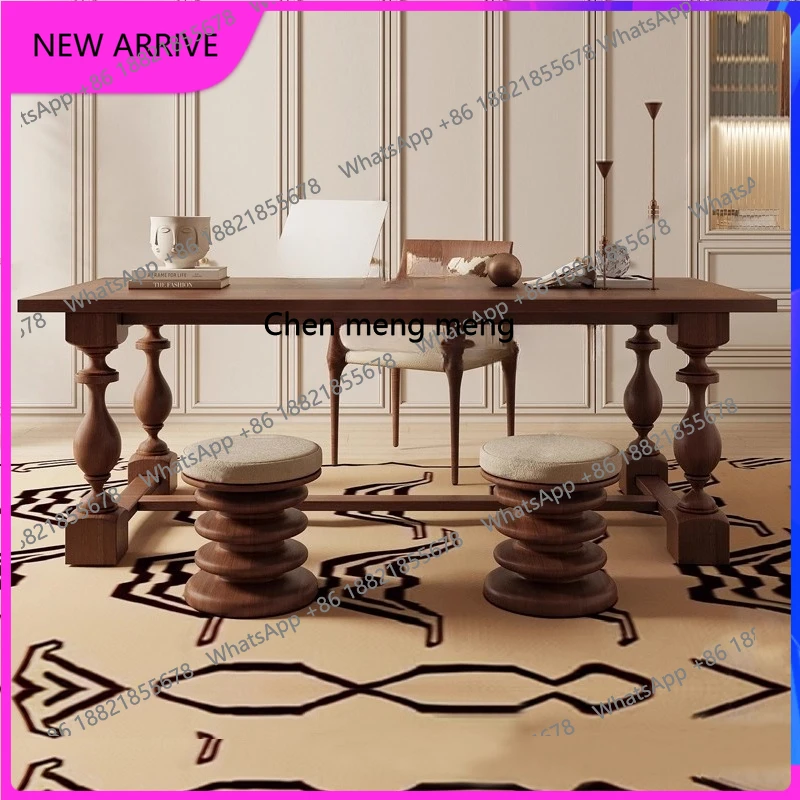 

European solid wood dining table retro old rectangular table conference room desk H