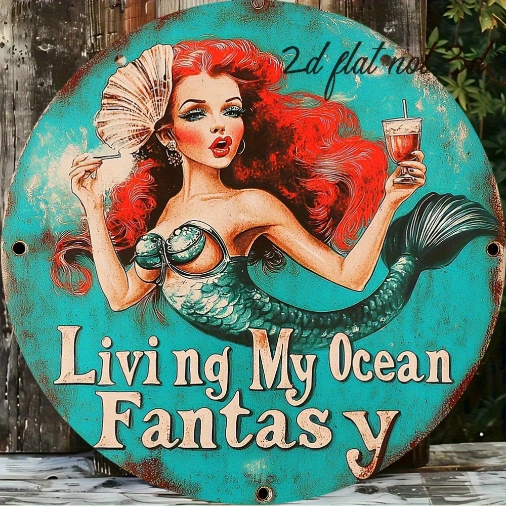 

Decorative Signs & Plaques, Mermaid Metal Sign: Living My Ocean FantasyPerfect for Home