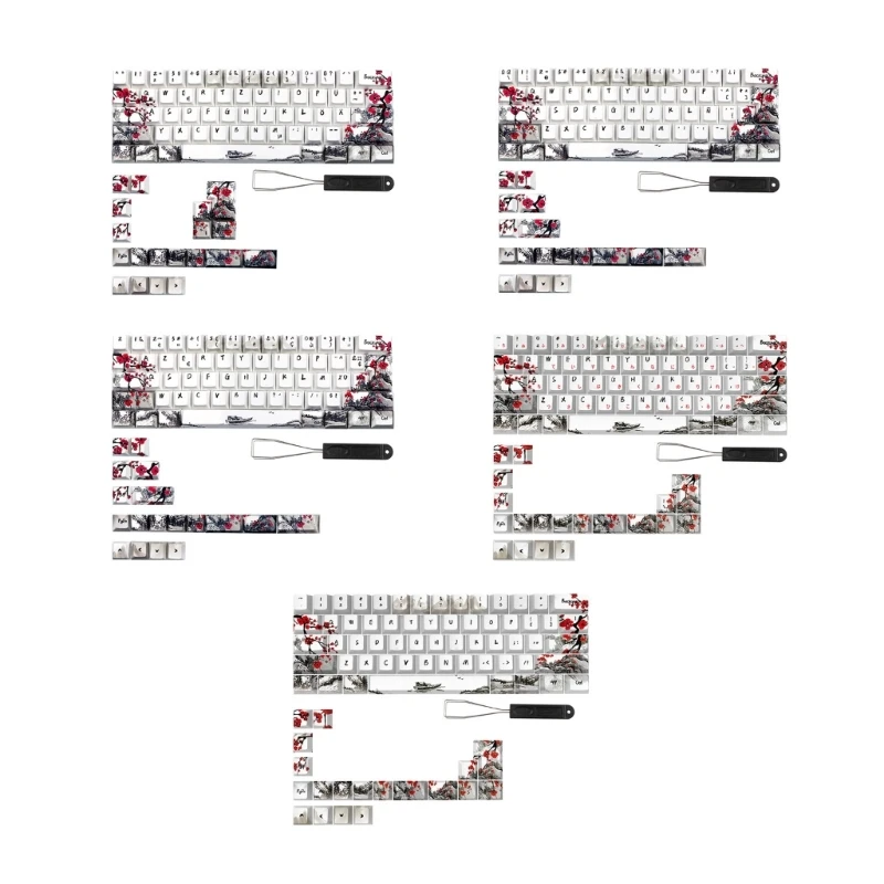 German French Spain Plum Blossom Keycaps for Qwertz Azerty 61 64 67 68 Layout Personalized Mechanical Keyboard Keycap