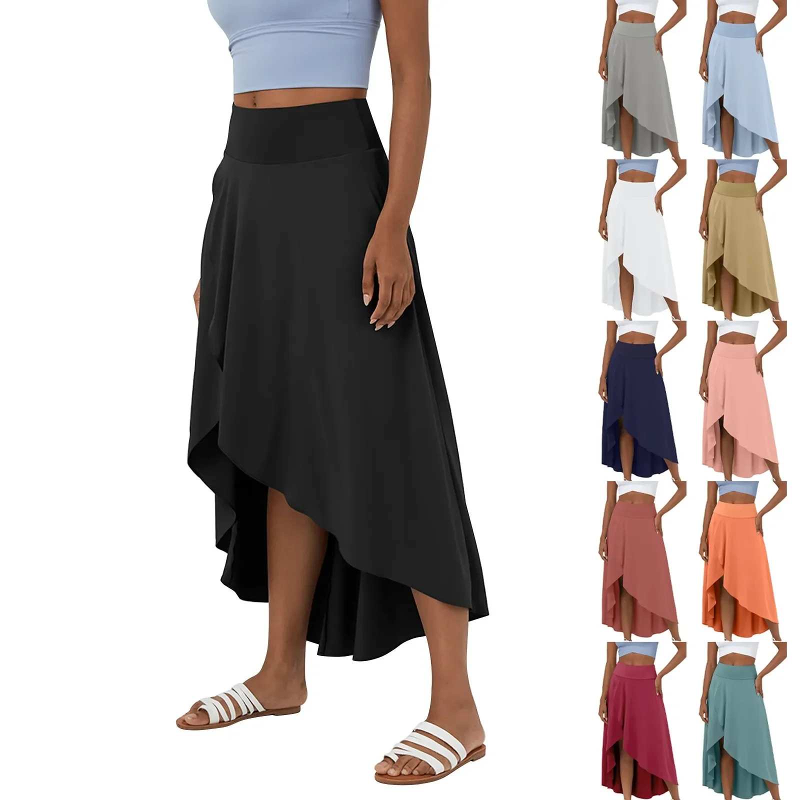 

Elastic Waist Skirts for Women Long Women's Solid Color High Waist High And Cotton Skirts for Women Extra Long Twin Skirt