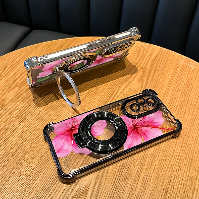 Luxury Pink Flowers Phone Case For Tecno Spark 10 Pro 20C 50 GO 1 2 3 Slim Pop 8 9 Four Corners Anti Drop Plating TPU Cover Etui