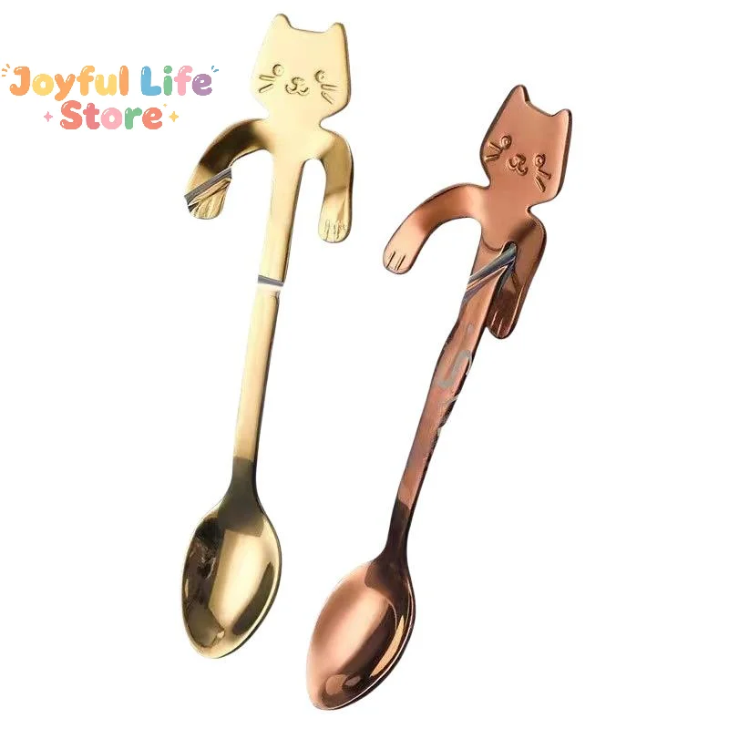 Hot Stainless Steel Cute Cat Hanging Spoons Smooth Edge Lovely Design Fit For Coffee Tea Dessert Home Use