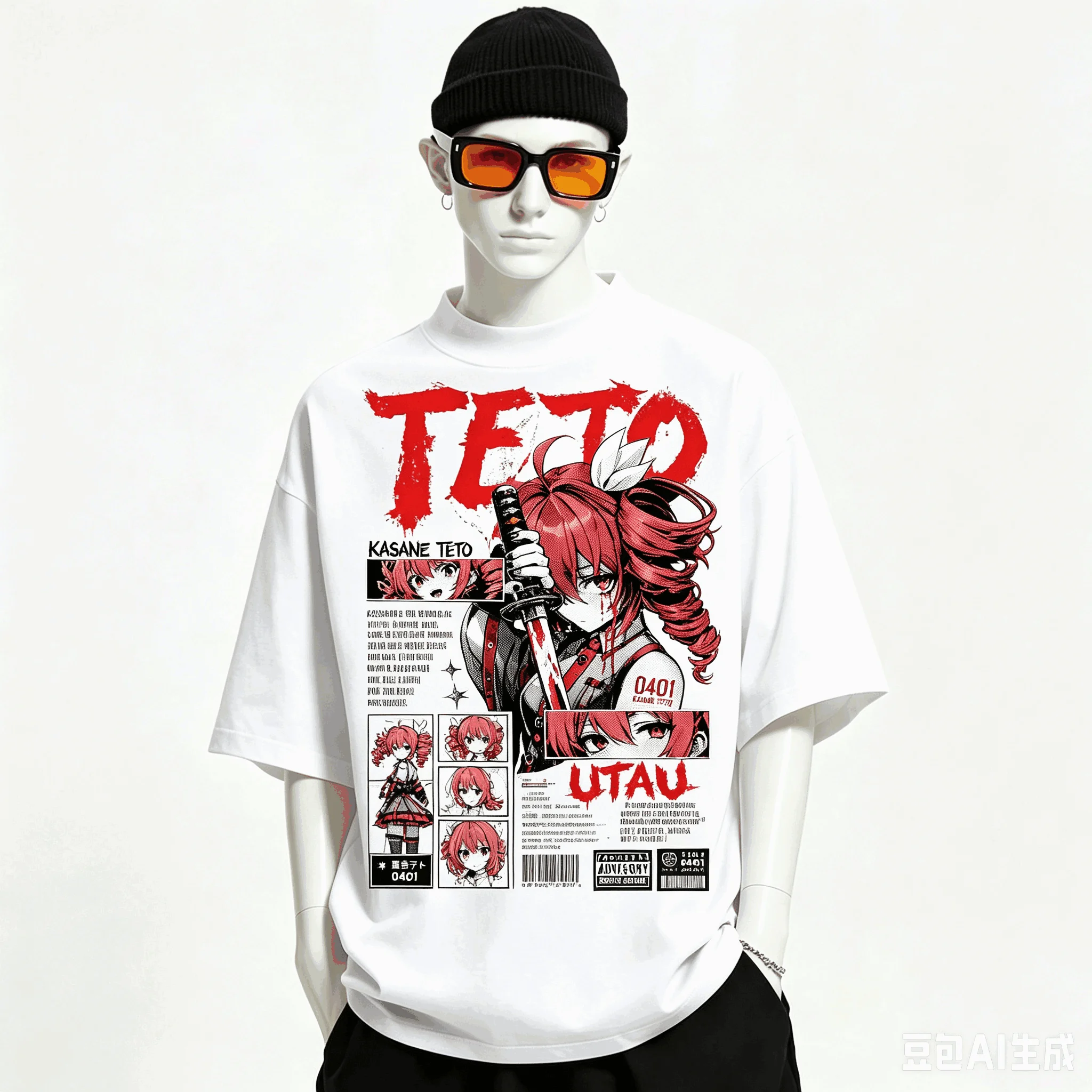 Kasane Teto Übergroßes Unisex-T-Shirt mit Grafikdruck und Rundhalsausschnitt für Männer und Frauen, hochwertige Y2k-Kurzarm-Streetwear aus weicher Baumwolle – Detail 30