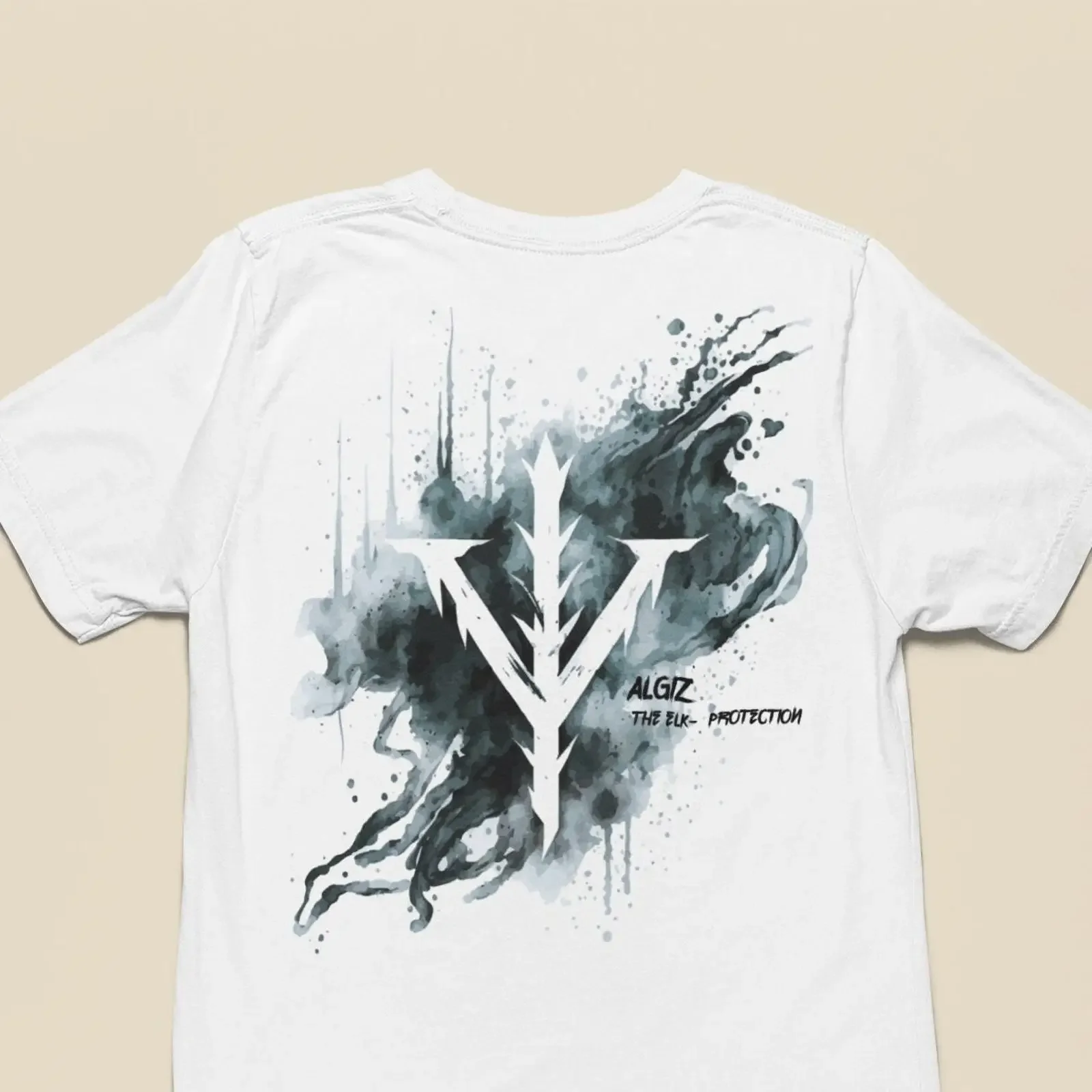 Viking Algiz Rune The Elk Protection Watercolor T Shirt Nordic Norse Runes Courage Casual vintage Washed Stretched
