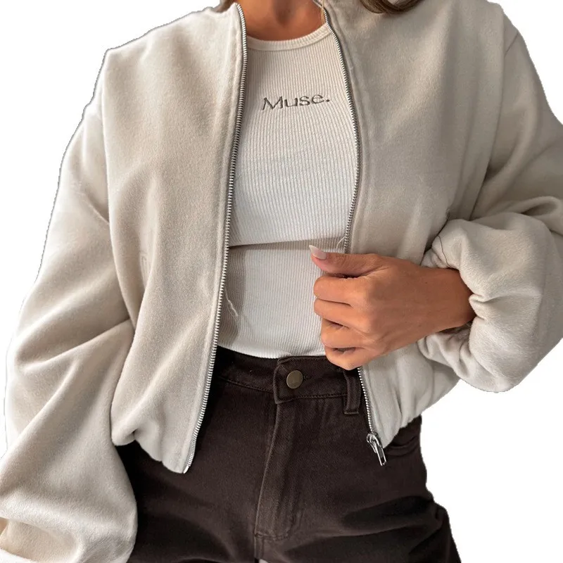 

Women's Fall/Winter Drop-Shoulder Round Neck Fashion Jacket Casual Short Coat